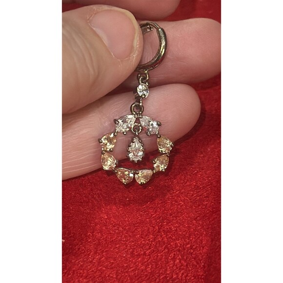 925 Sterling Silver Dangle Earrings Teardrop Cubic Zirconia Circle Design 2 Tone - Picture 2 of 6